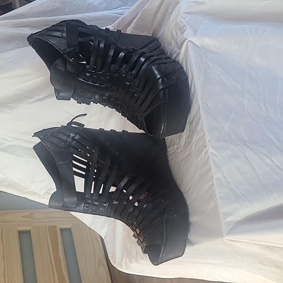 Platform sandals black leather - Picture 2 of 5